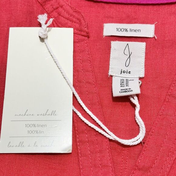 NWT Joie Red Linen V-Neck Button Up Shirt Dress Oversize w/ Pockets Size XL - Picture 5 of 9